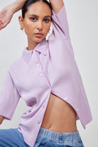 Lilac micro pleated short sleeved shirt_5