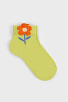 Lime giant orange flower ankle socks_1