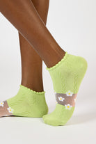 Lime green and white sheer daisy strip ankle socks_1