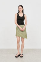 Lime green and yellow polka dot diagonal hem skirt_3