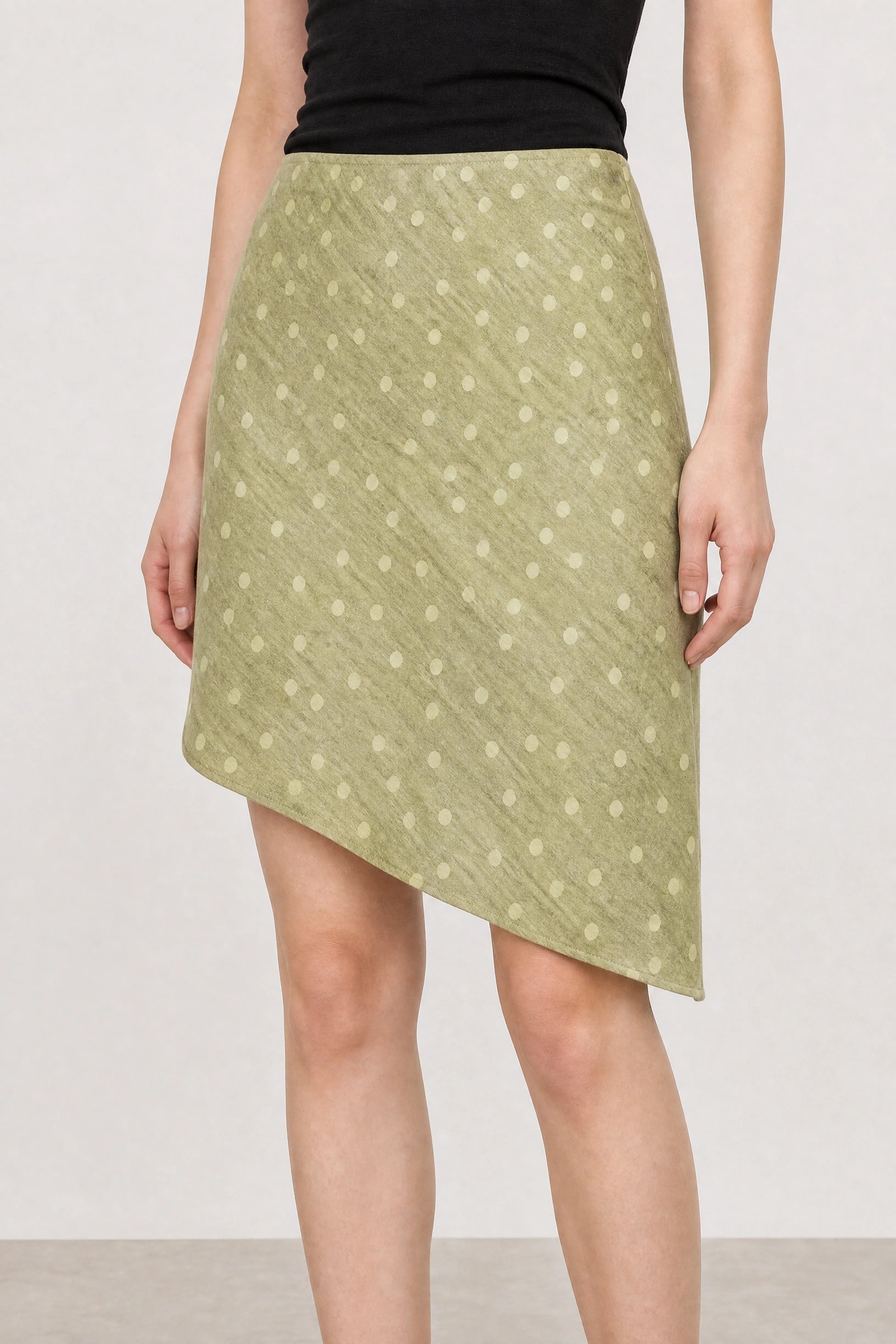 Lime green and yellow polka dot diagonal hem skirt_4