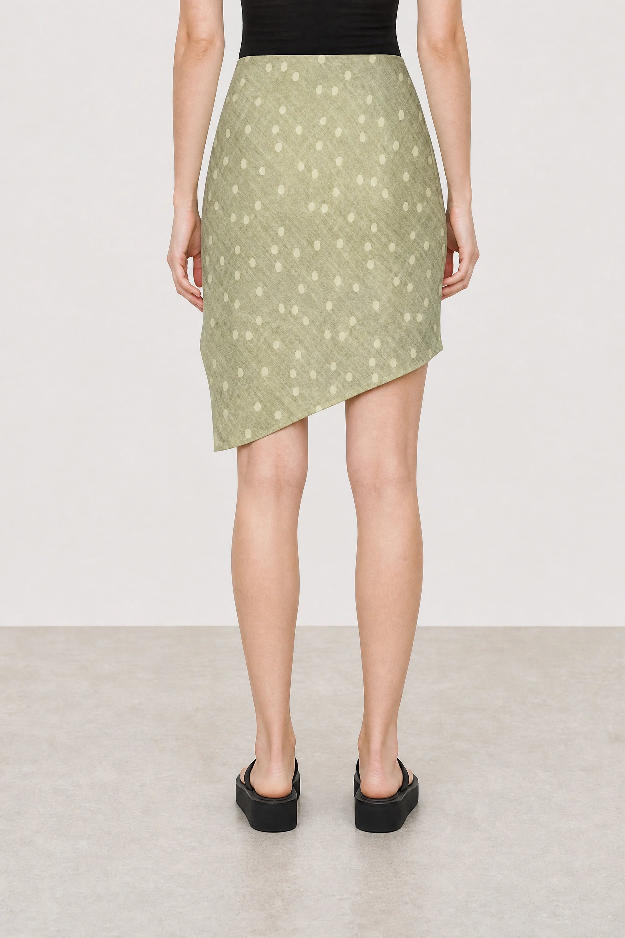 Lime green and yellow polka dot diagonal hem skirt_2