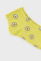 Lime green flower smiley face short socks_4