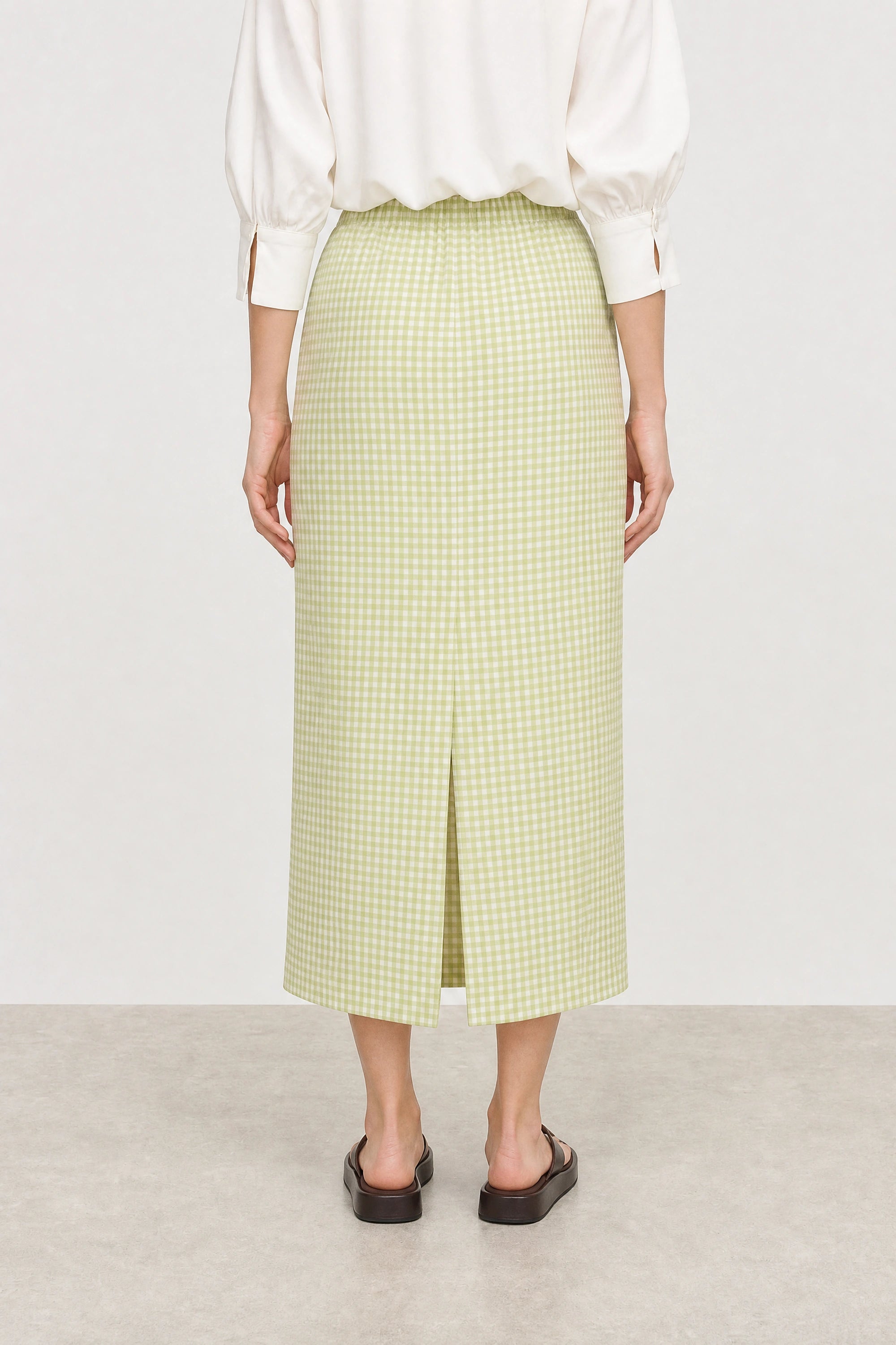 Lime green gingham slit back pencil skirt_2