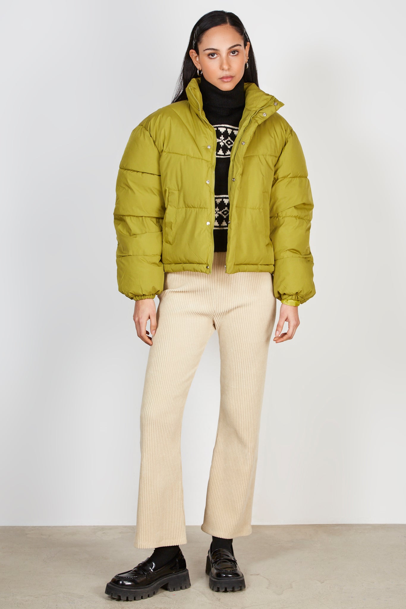 Lime green high neck puffer jacket_3