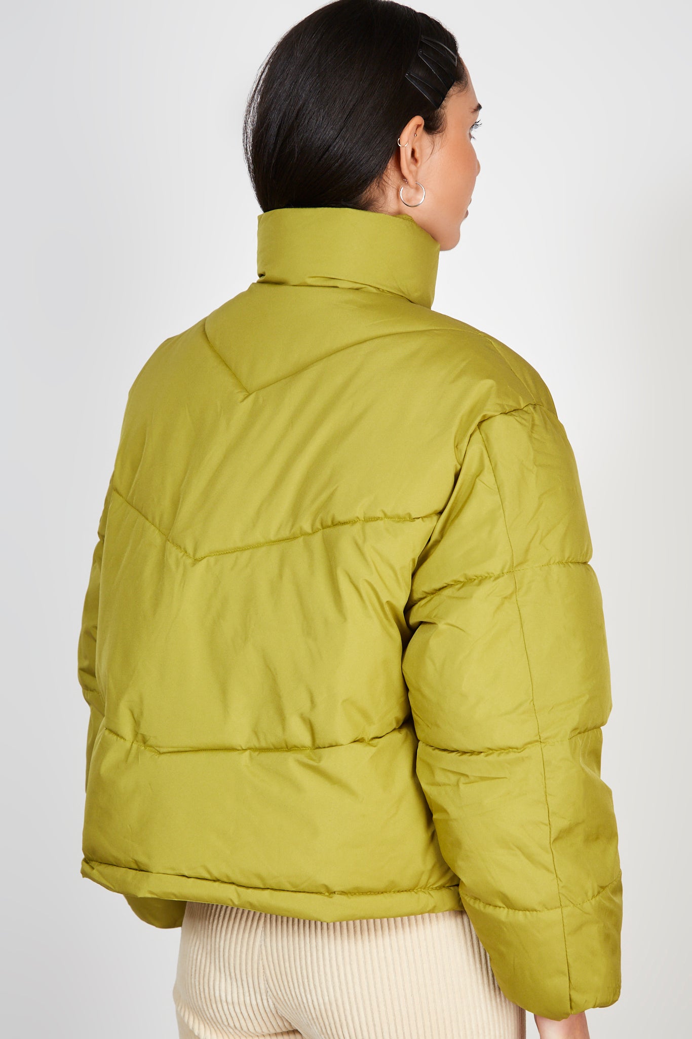 Lime green high neck puffer jacket_2