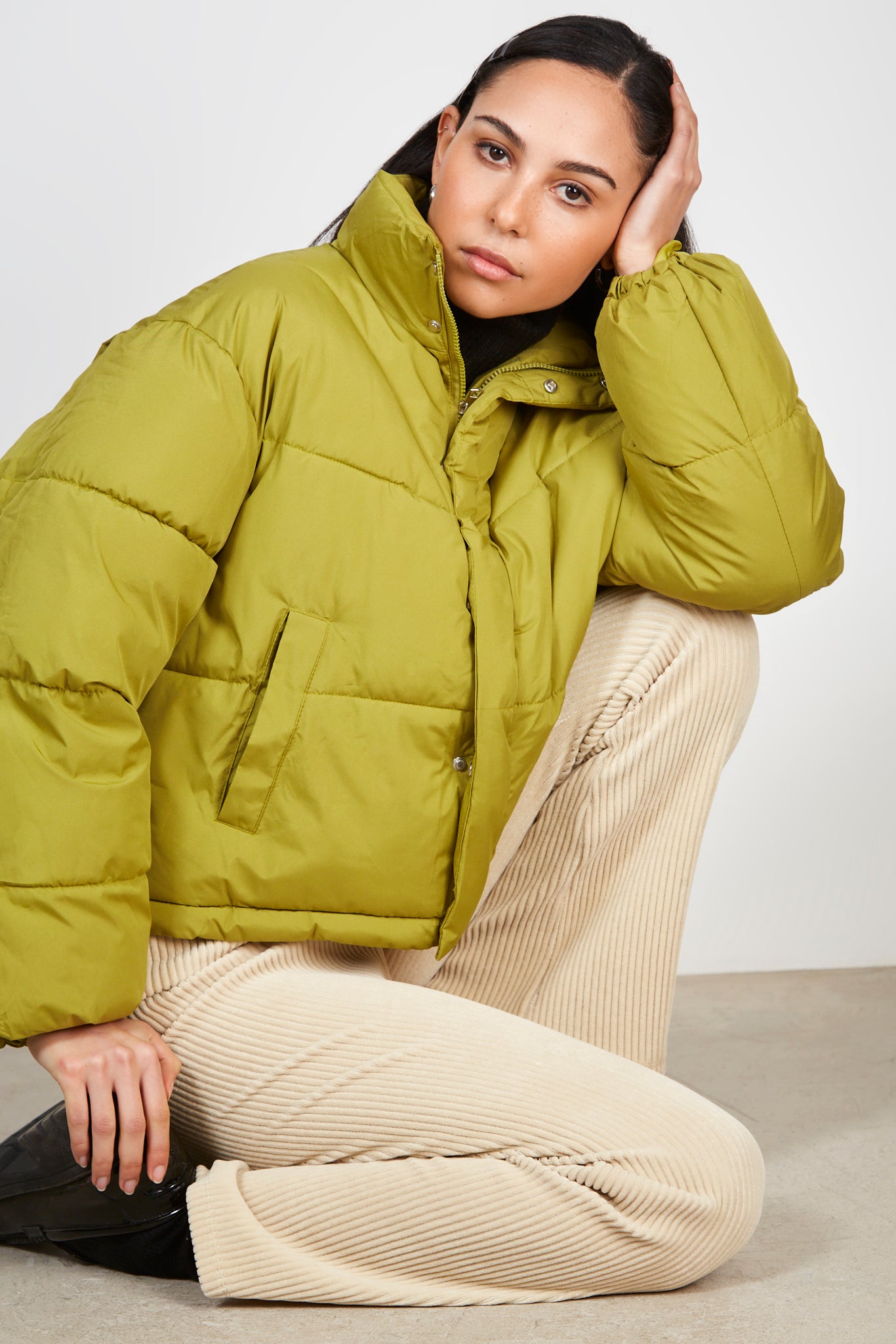 Lime green high neck puffer jacket_5