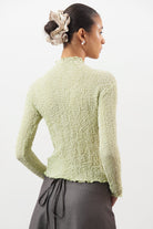 Lime green textured long sleeve mock neck top_2