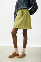 Lime green vegan suede mini skirt_1