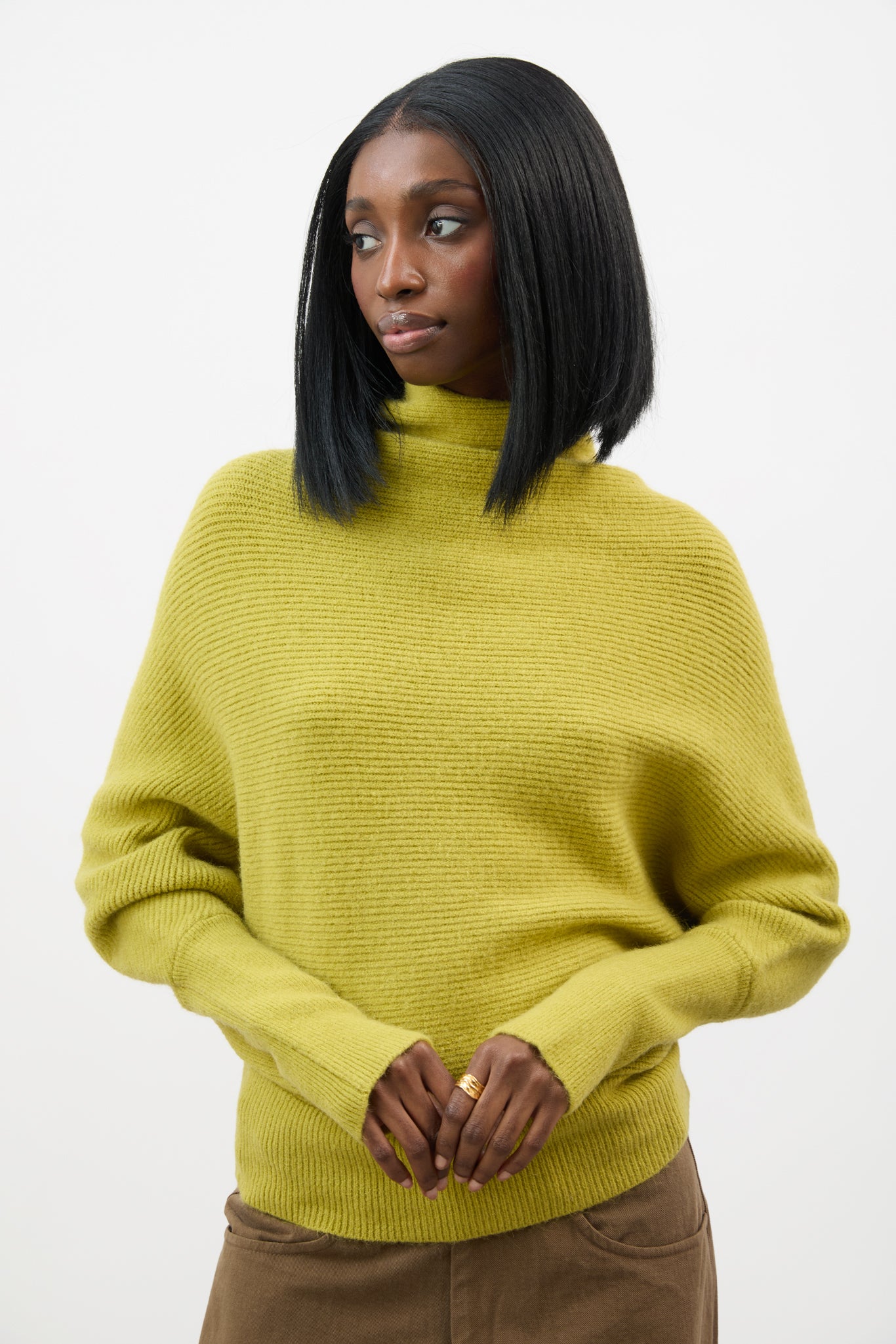 Lime green wool blend horizontal ribbed knit top_1