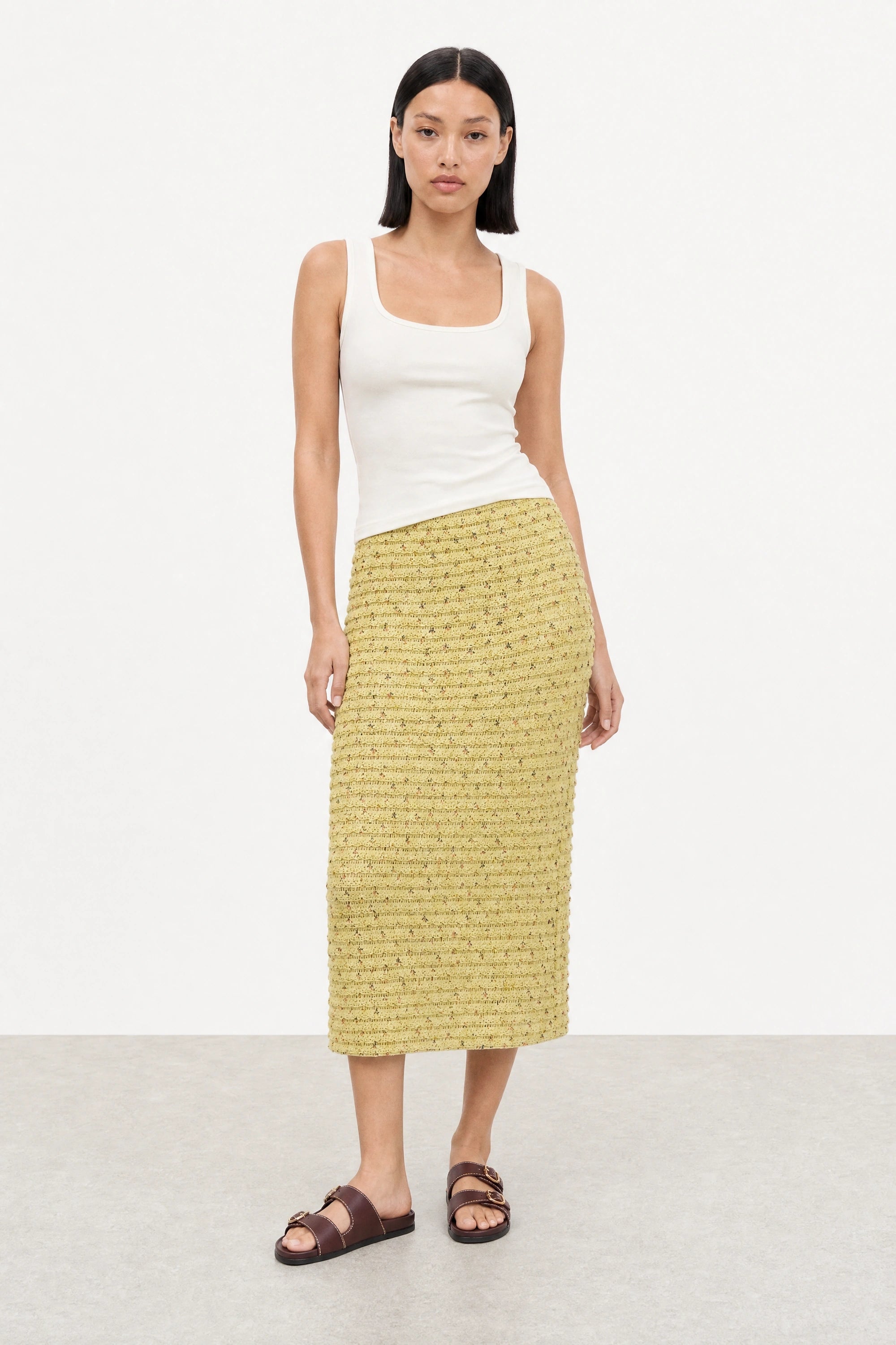 Lime green tiered floral lace pencil skirt_6
