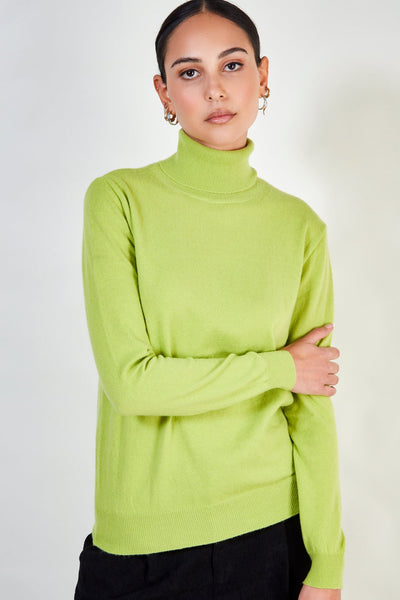 ブラミンク　カシミヤ100％　クルーネックニット　ライムグリーン　48 Lime green cashmere blend turtleneck | Glassworks London