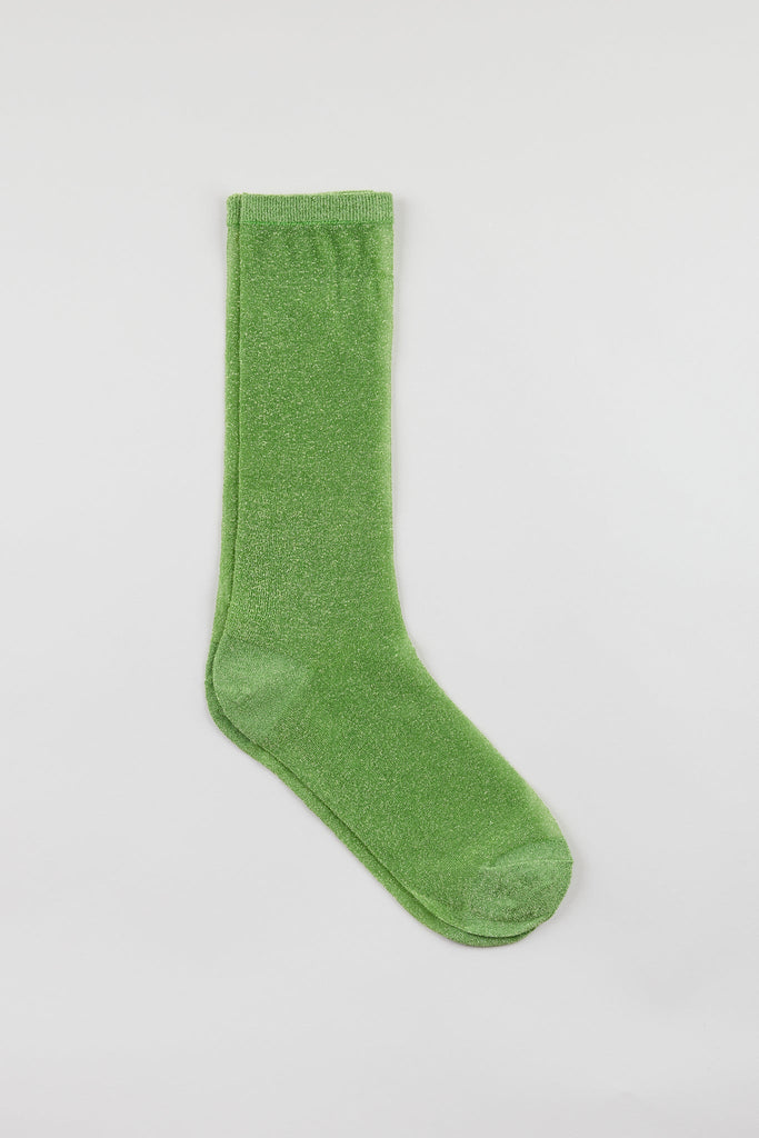 Lime green glitter superstar long socks_1