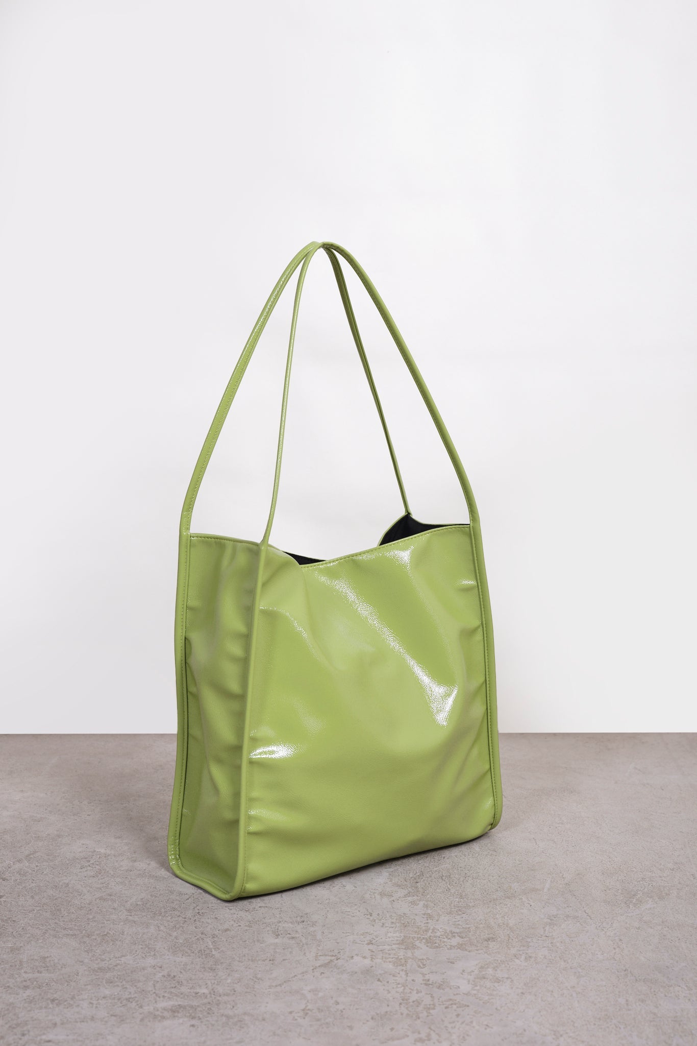 Lime green high shine PVC tote bag Glassworks London