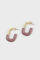 Mauve enamel dipped gold square large hoop earrings_1