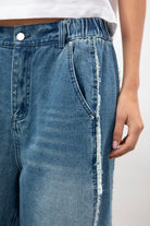 Mid blue frayed seam wide leg jeans_3