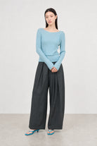Mid blue ribbed double layer top_3