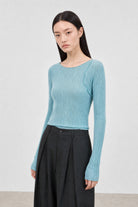 Mid blue ribbed double layer top_1