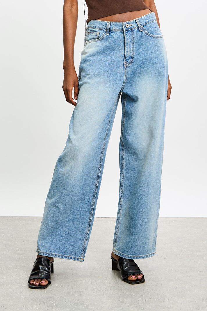 Mid blue washed slouchy wide leg jeans_1