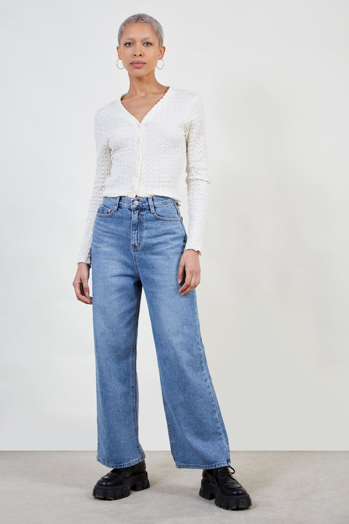 Mid blue washed wide leg jeans_3