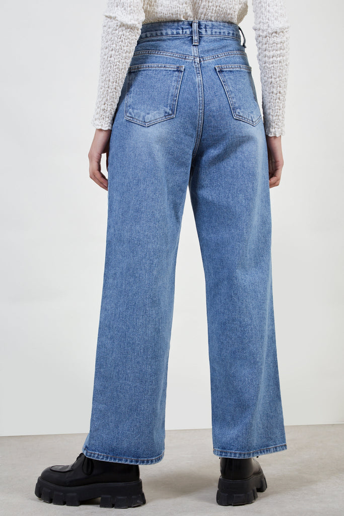 Mid blue washed wide leg jeans_2