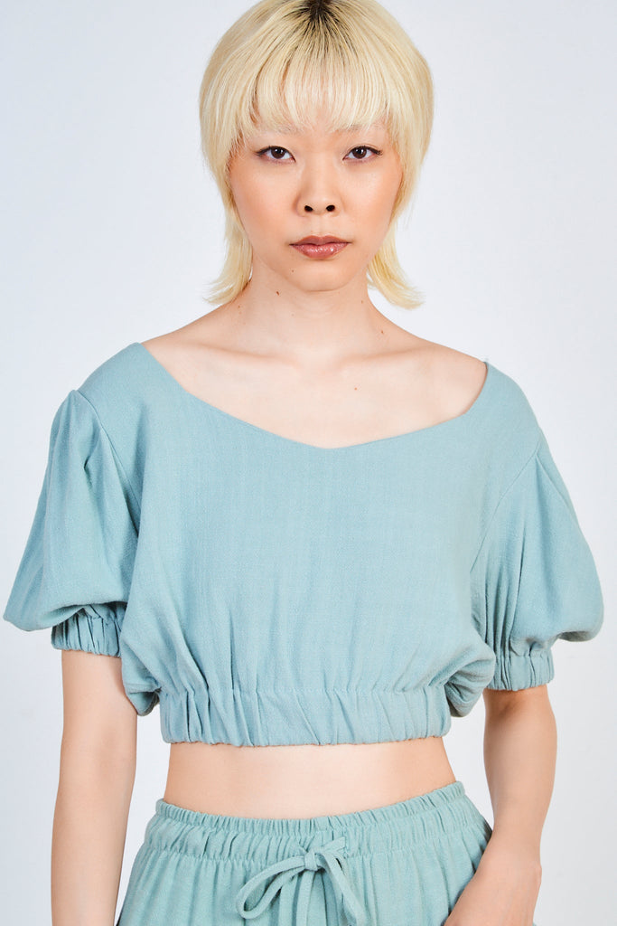 Mint ruched waist short sleeved top_1
