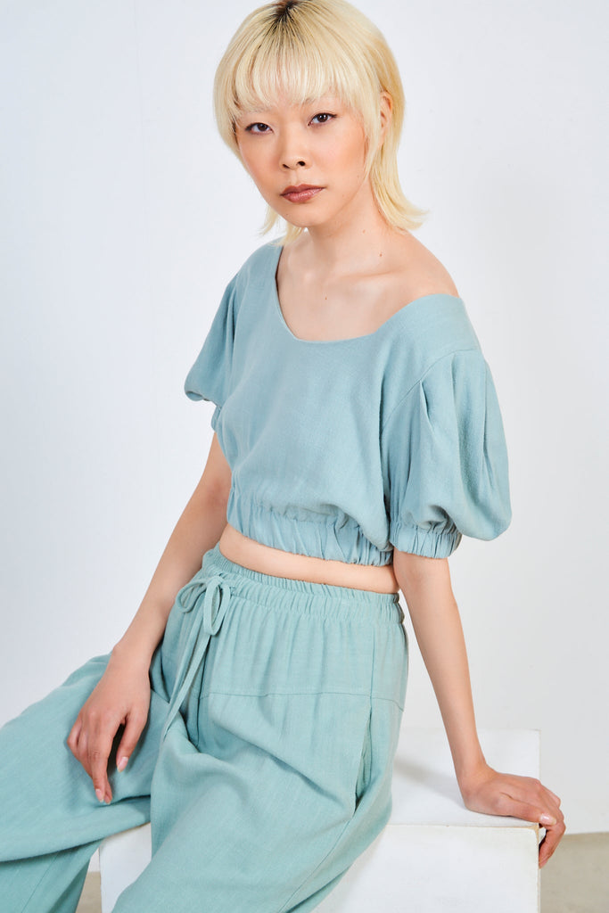 Mint ruched waist short sleeved top_5
