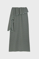 Mint green and black striped ruffle waist midi skirt_1