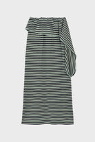 Mint green and black striped ruffle waist midi skirt_2