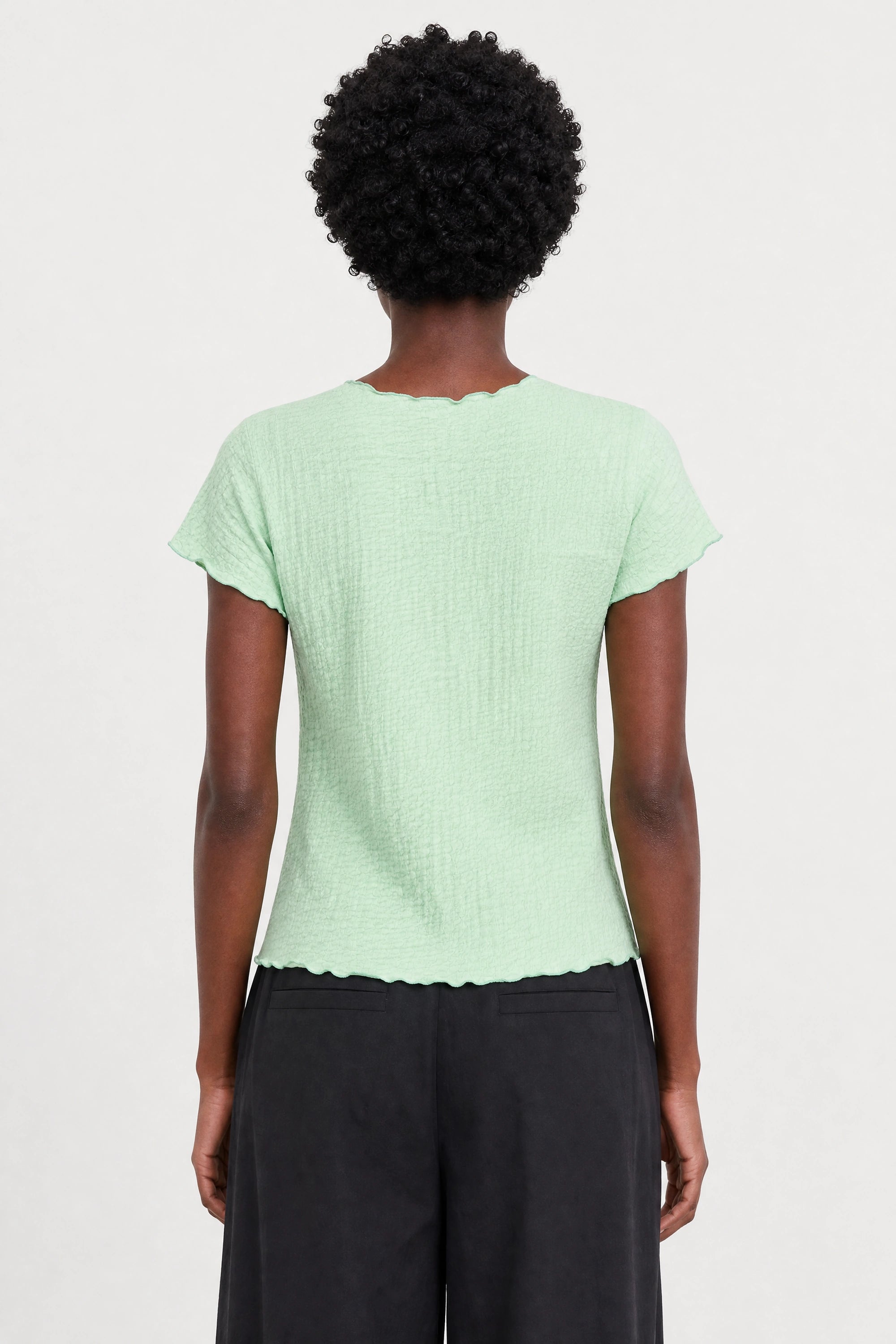 Mint green bubble texture mock neck short sleeve top_2