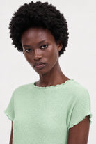 Mint green bubble texture mock neck short sleeve top_3