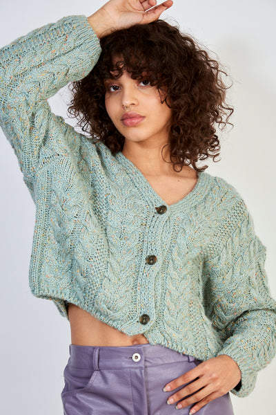 トップス Mint knit cardigan Mint green cableknit chunky cardigan | Glassworks London
