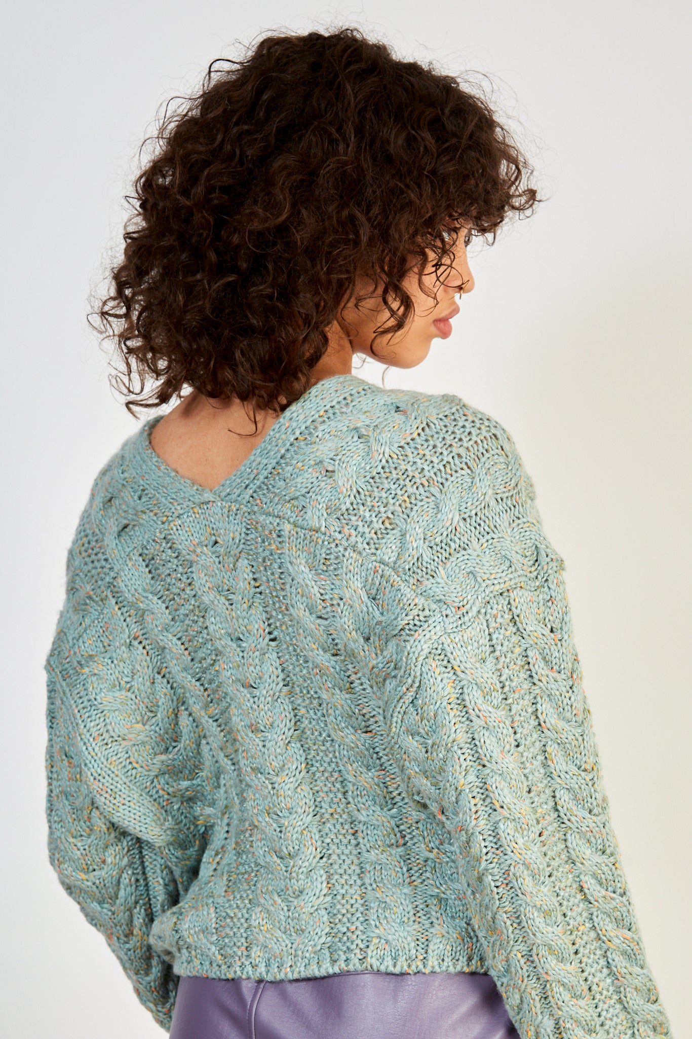 Mint green cableknit chunky cardigan | Glassworks London