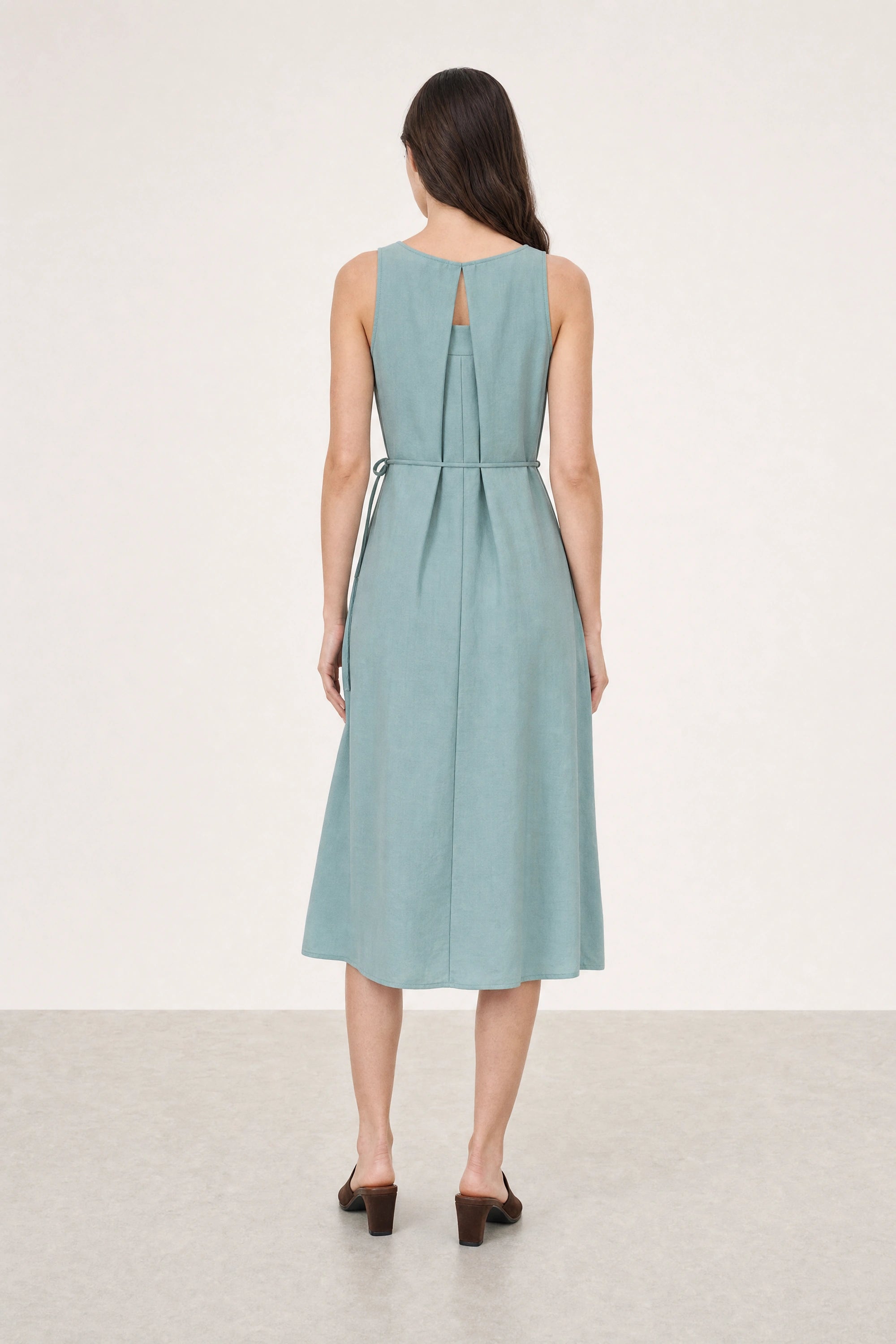 Mint green pleat neck tie waist dress_2