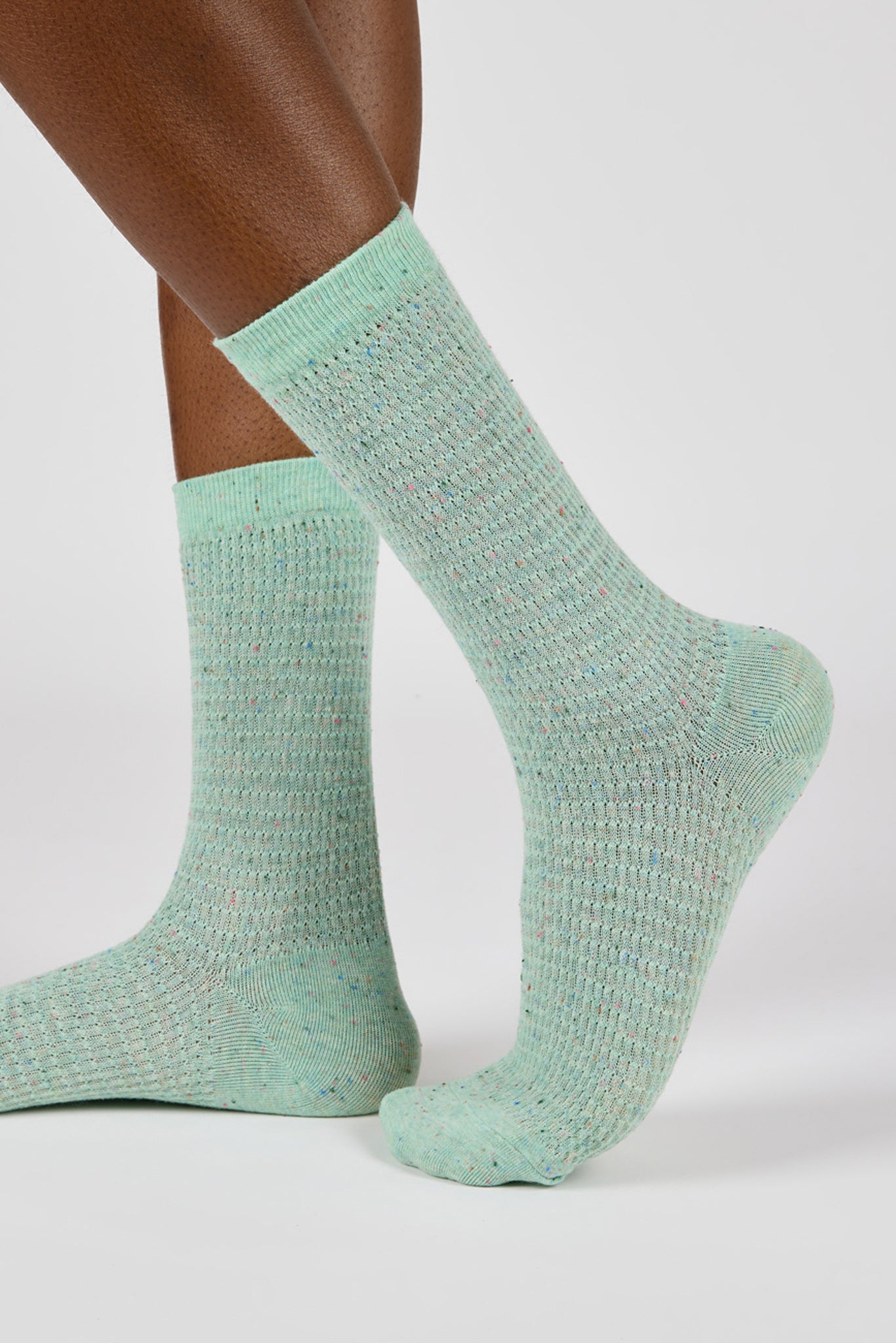 Mint green rainbow fleck scrunch stretch socks_1