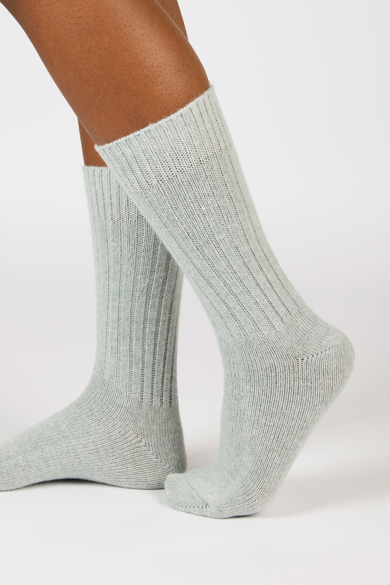 Mint green ribbed alpaca blend socks_3