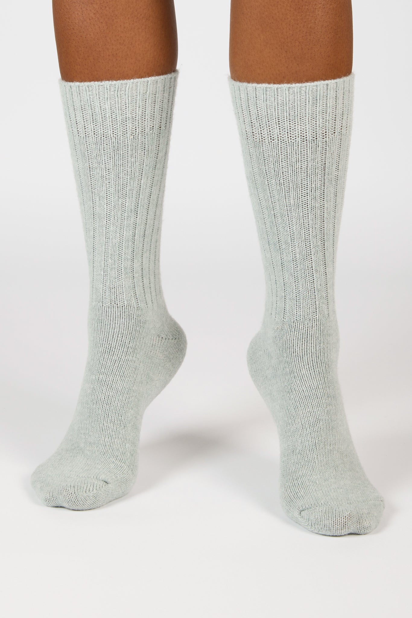 Mint green ribbed alpaca blend socks_4