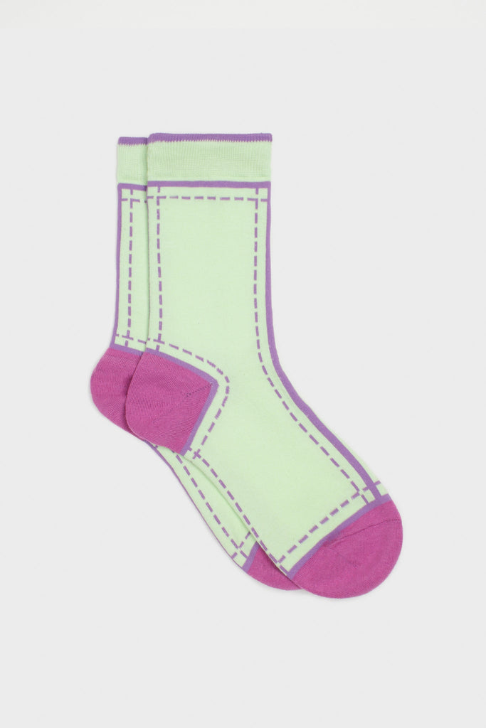 Mint green and purple dotted outline graphic socks_3