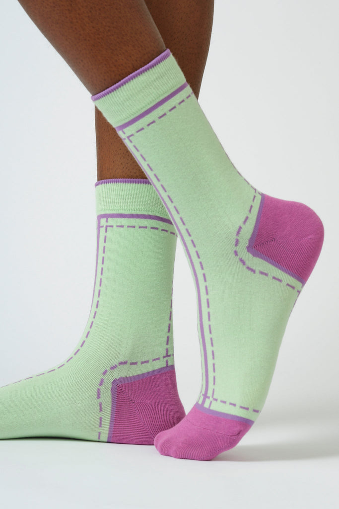Mint green and purple dotted outline graphic socks_1