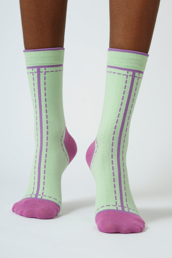 Mint green and purple dotted outline graphic socks_2