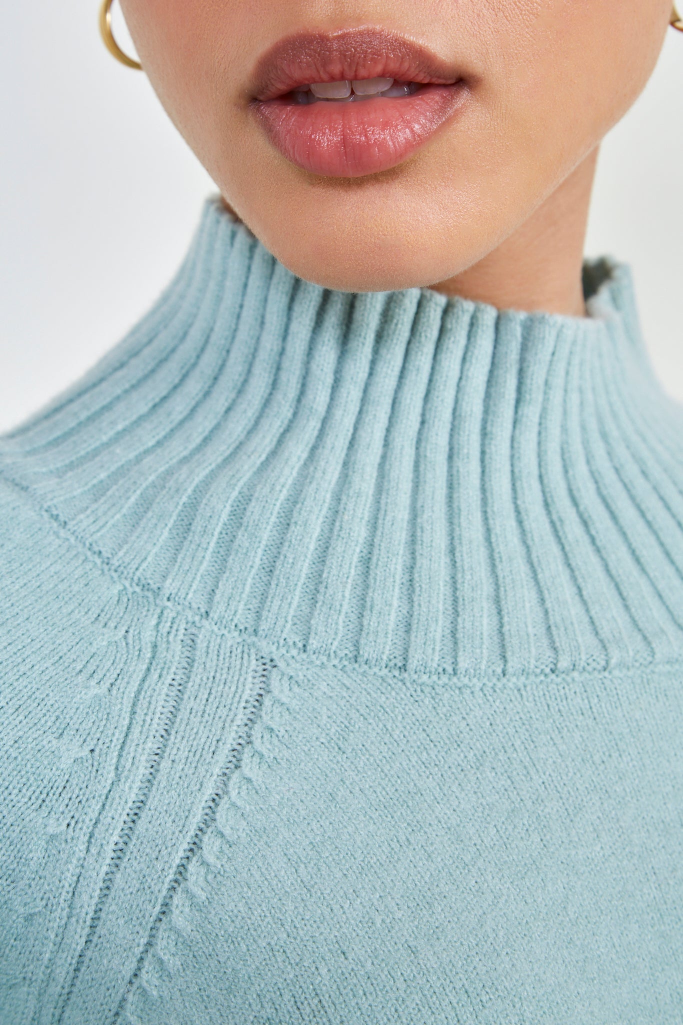 Mint green cashmere blend ribbed neck jumper Glassworks London