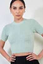 Mint green fluffy knit tee_1