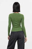 Green ruffle trim ribbed top_2