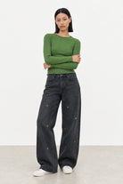 Green ruffle trim ribbed top_3