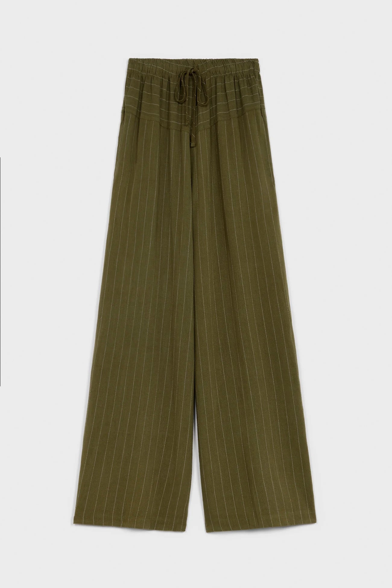 Olive green pinstripe drawstring trousers_7