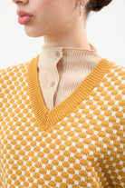 Mustard and ivory intarsia dots sweater vest_3