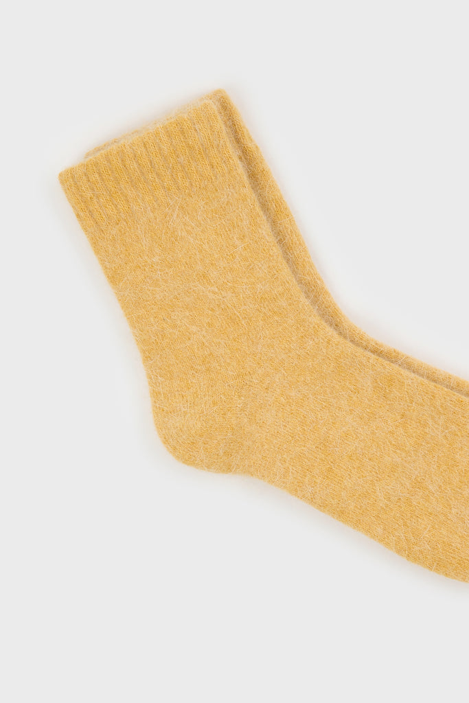 Mustard angora ribbed ankle trim socks_2