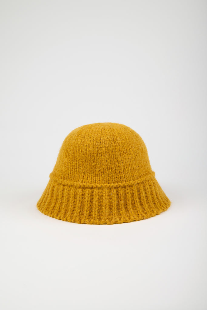 Mustard knit ribbed trim bucket hat_1