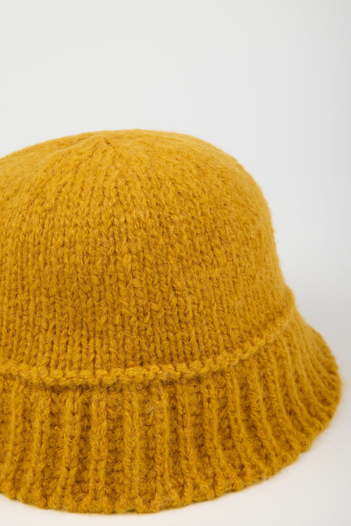 Mustard knit ribbed trim bucket hat