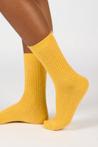 Mustard ribbed cashmere wool blend socks_3